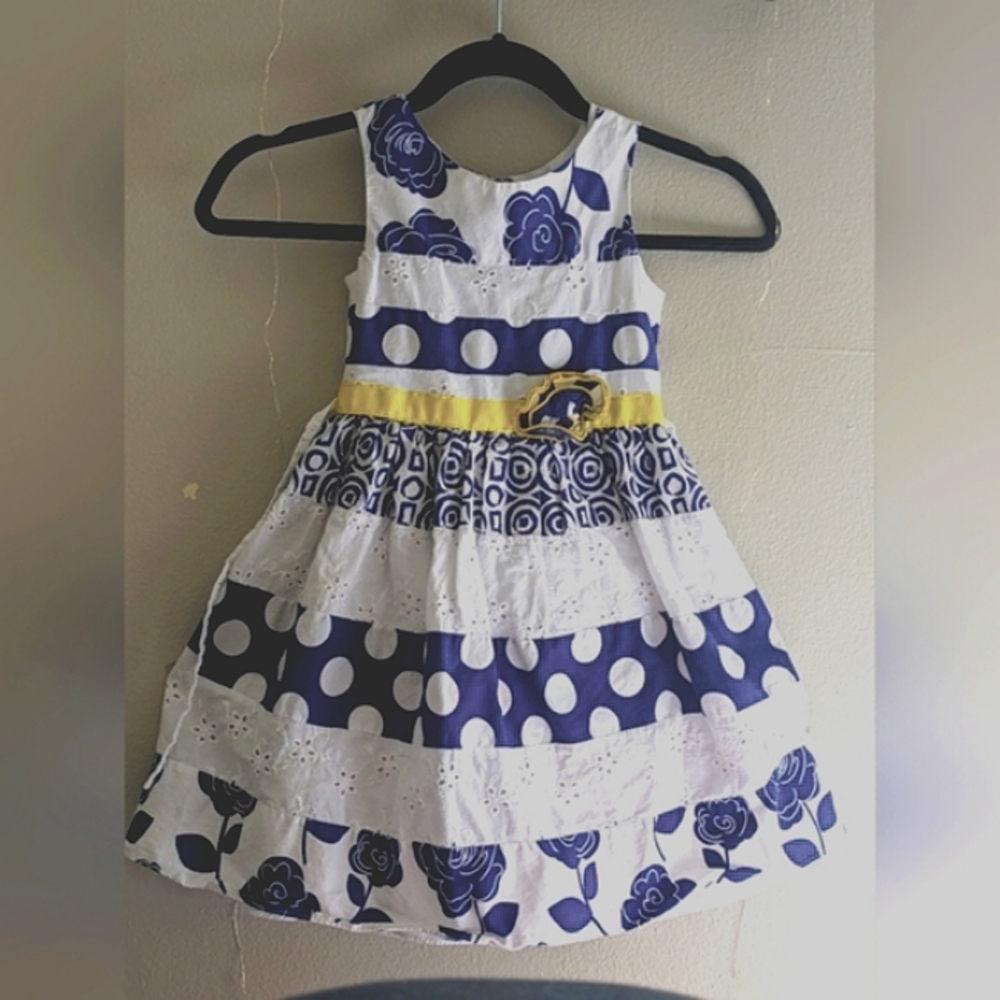 Youngland: sz 5T, blue, yellow & white dress